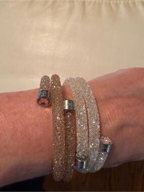 Swarovski CrystalDust White Sparkle Double Wrap Bracelet Cuff Bangle Stackable